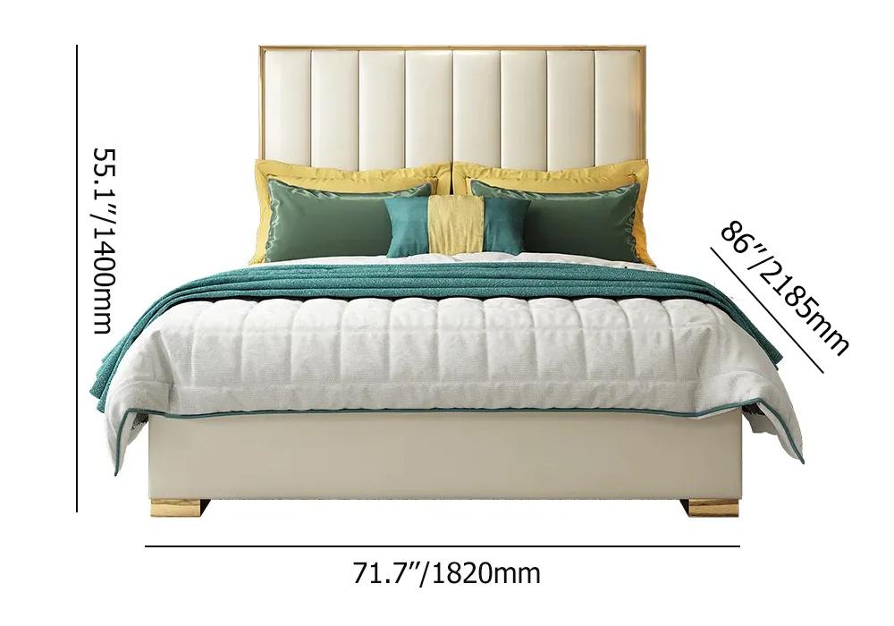 Queen Size Platform Bed White Upholstered Faux Leather Bed with Gold Legs