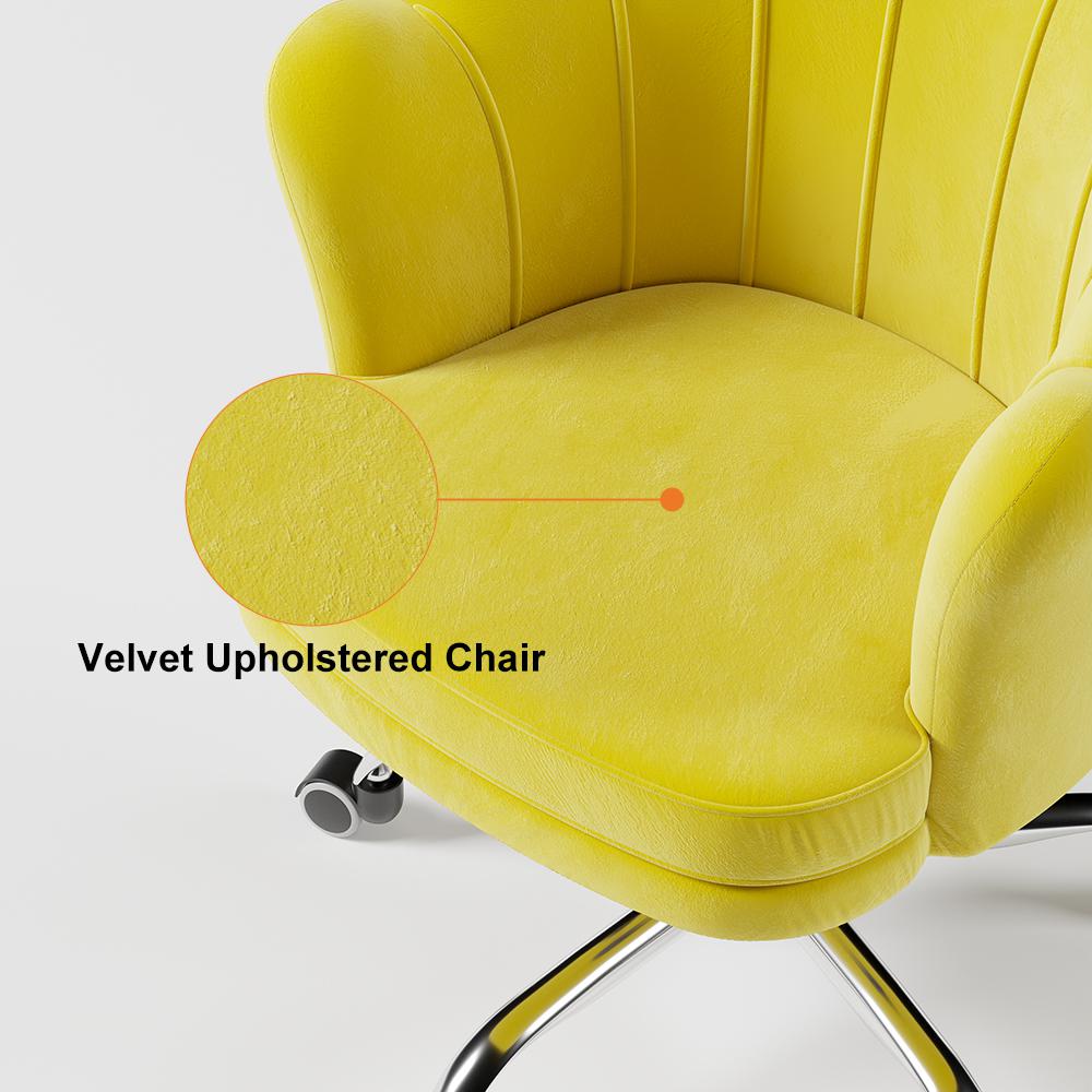 Blue Modern Swivel Office Chair Velvet Upholstered Task Chair Adjustable Height