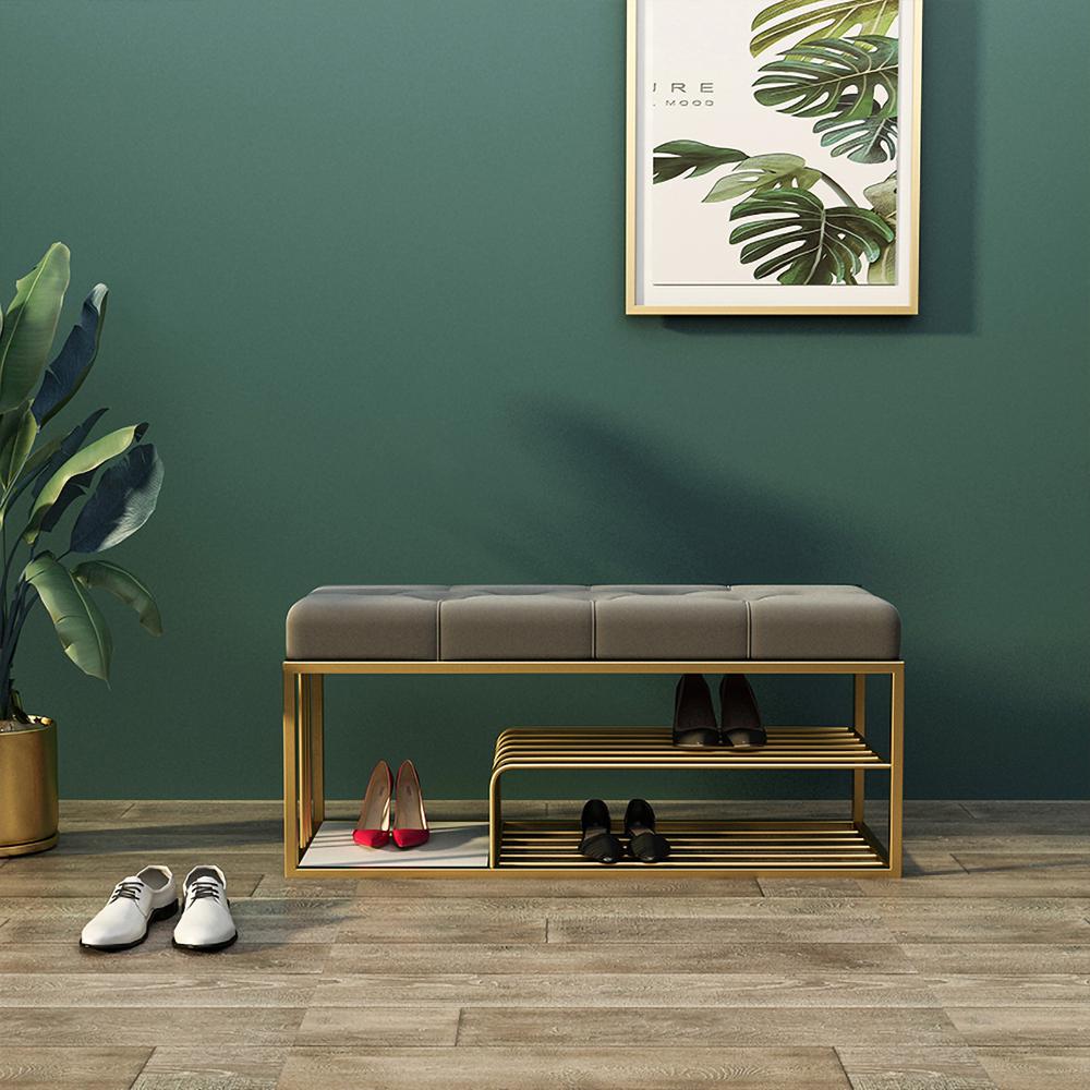 Velvet Upholstered Entryway Bench with Storage Bed Bench in Green