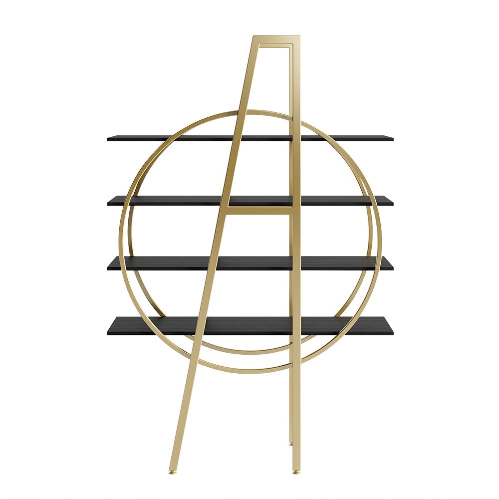 4-Tier Round Open Bookshelf White Display Shelf Gold Frame
