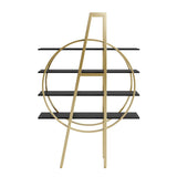 4-Tier Round Open Bookshelf White Display Shelf Gold Frame