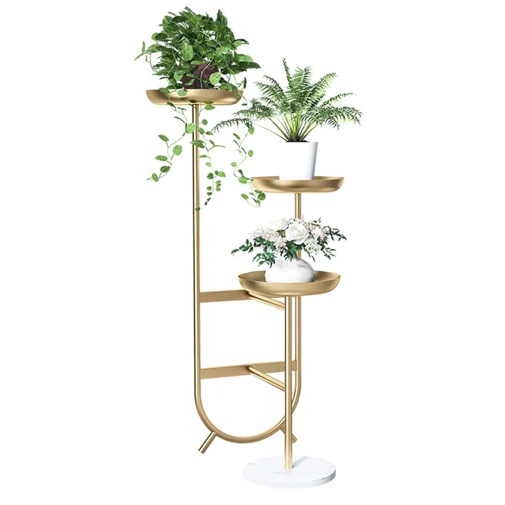 Chic Unique Shaped Metal Standing Plant Stand in Gold