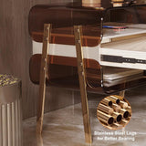 Modern Lighted Brown Nightstand with Wireless Charging Station Acrylic Bedside Table