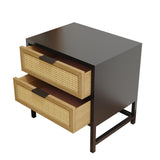 Industrial Nightstand Rattan Nightstand with 2 Drawers Storage for Bedroom
