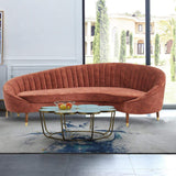 103" Brown Tufted Curved Performance Velvet Sofa with Gold Metal Legs-Furniture,Living Room Furniture,Sofas & Loveseats