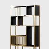 78" Modern Black Steel Geometric Bookcase 6-Tier Bookshelf Wooden Tall Book Shelf