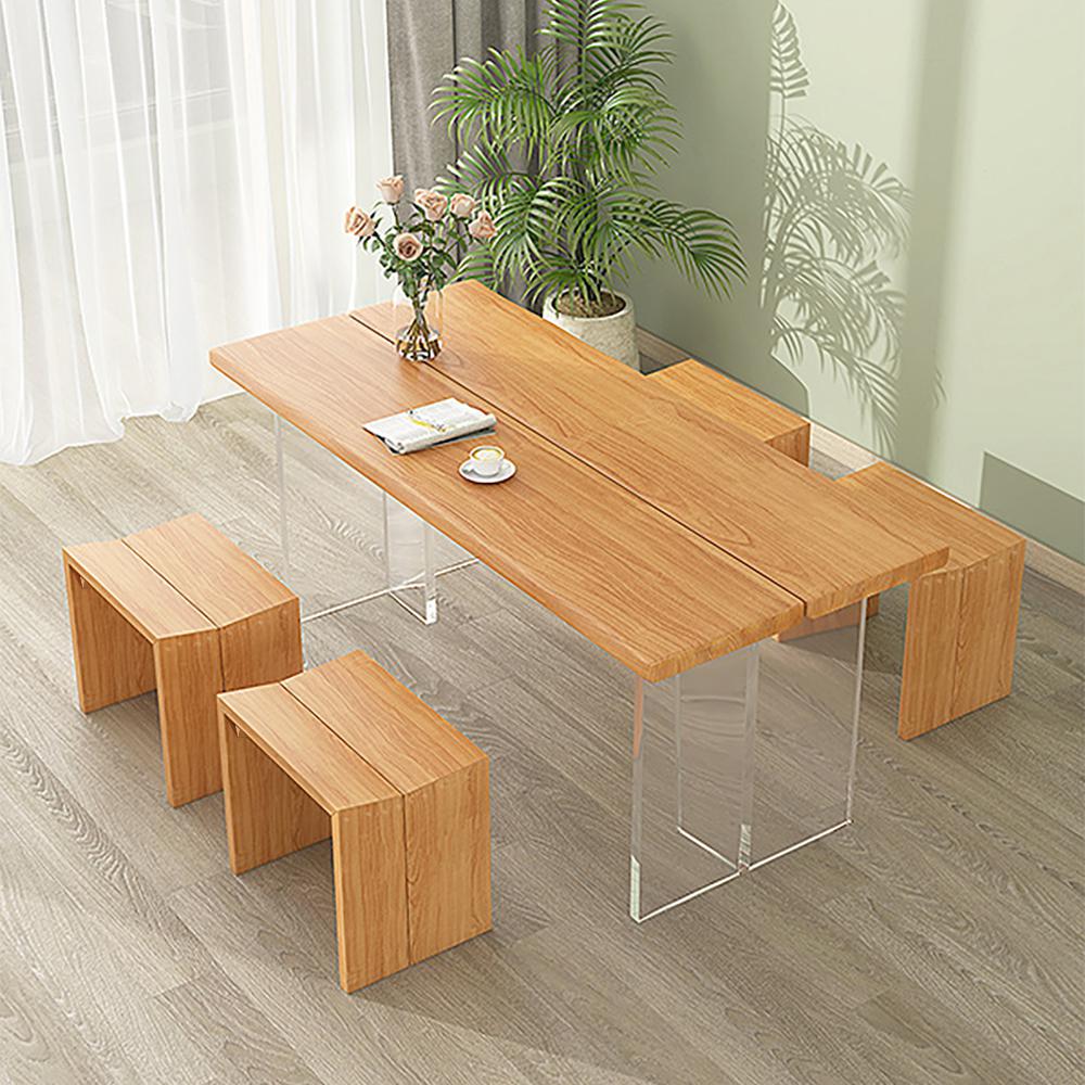Farmhouse Modern Backless Dining Chair Wood Dining Stool Black (Set of 2)