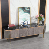 Contemporary Oval Gray TV Stand Faux Marble Top Media Console 4 Doors 2 Shelves-Wehomz-Furniture,Living Room Furniture,TV Stands