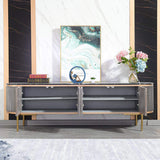 Contemporary Oval Gray TV Stand Faux Marble Top Media Console 4 Doors 2 Shelves-Wehomz-Furniture,Living Room Furniture,TV Stands
