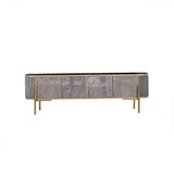 Contemporary Oval Gray TV Stand Faux Marble Top Media Console 4 Doors 2 Shelves-Wehomz-Furniture,Living Room Furniture,TV Stands