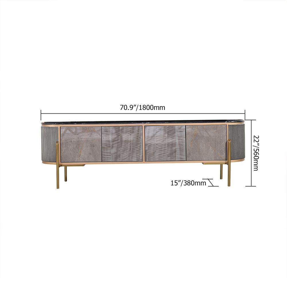Contemporary Oval Gray TV Stand Faux Marble Top Media Console 4 Doors 2 Shelves-Wehomz-Furniture,Living Room Furniture,TV Stands