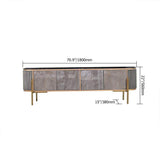 Contemporary Oval Gray TV Stand Faux Marble Top Media Console 4 Doors 2 Shelves-Wehomz-Furniture,Living Room Furniture,TV Stands