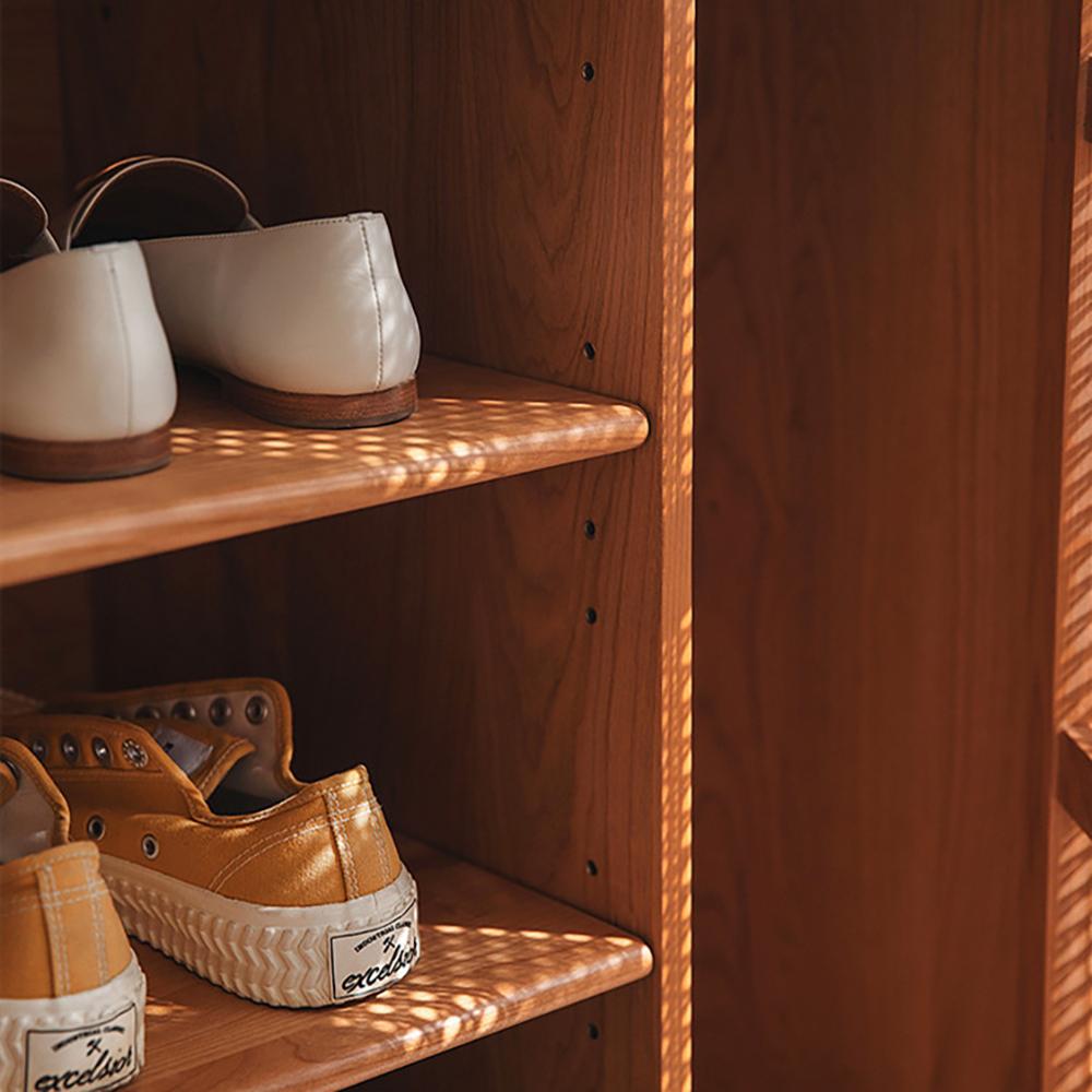 31.5" Farmhouse Walnut Rattan Shoe Cabinet 2-Door 4-Shelf Shoe Organizer