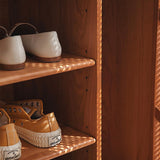 31.5" Farmhouse Walnut Rattan Shoe Cabinet 2-Door 4-Shelf Shoe Organizer