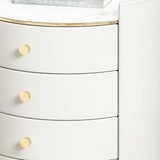 Modern Nightstand Solid Wood Nightstand Round Side Table Beige Nightstand with 3 Drawers