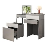 Gray Makeup Vanity with Mirror Foldable Dressing Table with Stool & Hidden Drawer