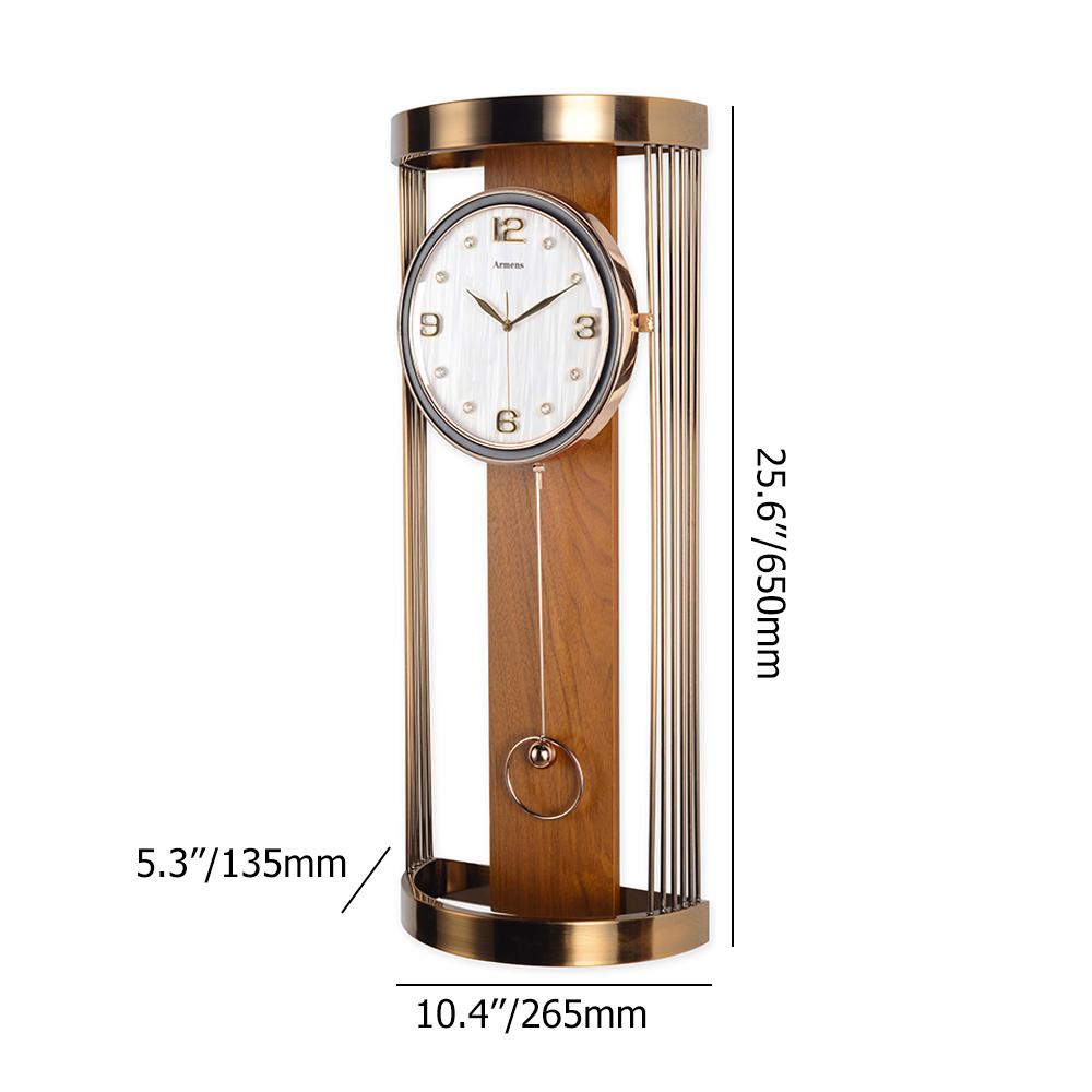 Modern Metal Hollow-out Wall Clock with Pendulum & Rhinestones