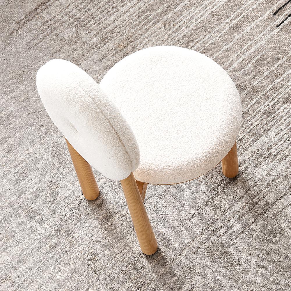 Modern White Boucle Dining Chair Side Chair Natural Wood Legs