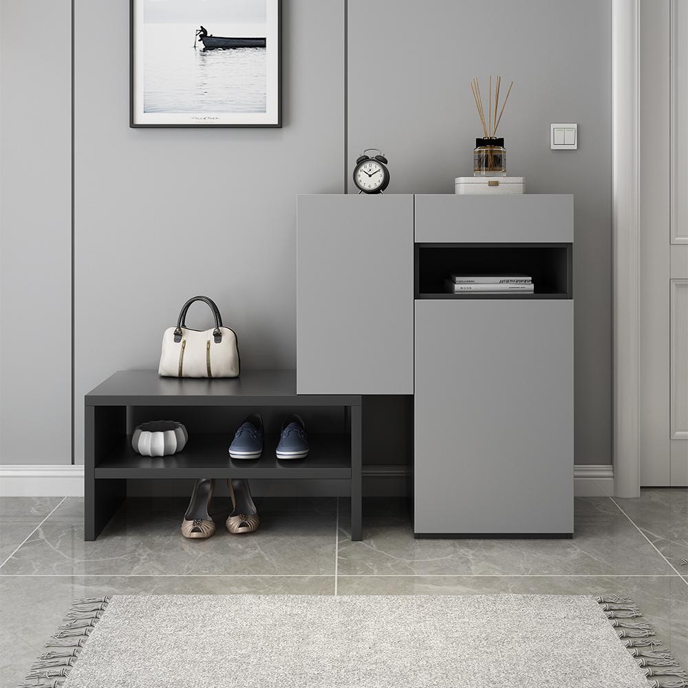 Gray Corner Shoe Storage Cabinet with 7 Shelves & 1 Drawer Entryway Shoe Storage