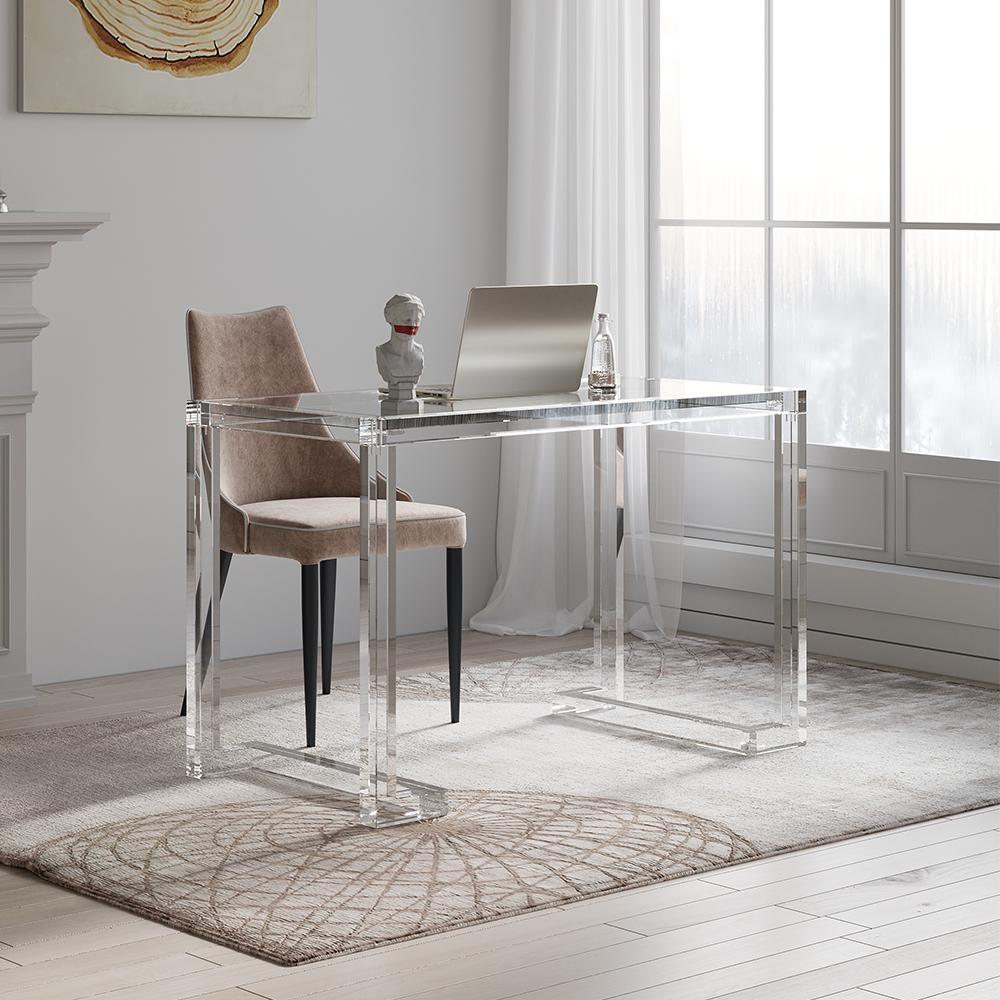 Savea 47.2" Modern Rectangular Clear Tempered Glass Office Writing Desk