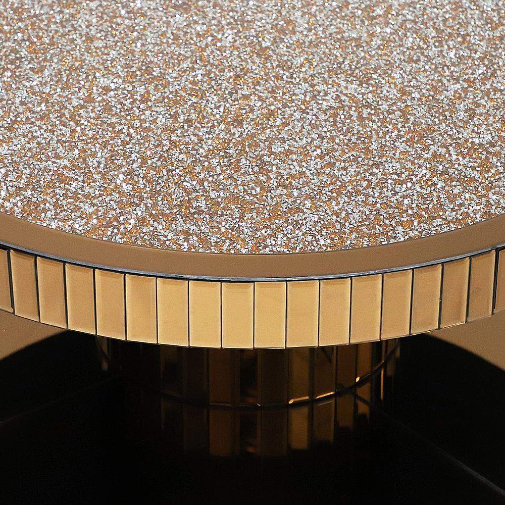 Dumbbell Gold Glass Coffee Table with Glitter Accents Cocktail Table-Coffee Tables,Furniture,Living Room Furniture