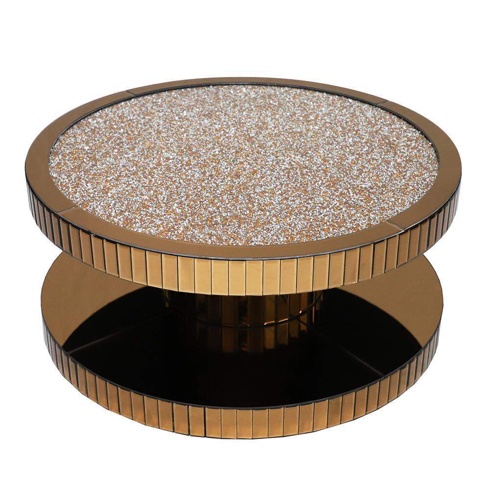Dumbbell Gold Glass Coffee Table with Glitter Accents Cocktail Table-Coffee Tables,Furniture,Living Room Furniture