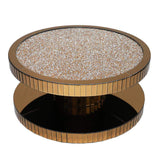 Dumbbell Gold Glass Coffee Table with Glitter Accents Cocktail Table-Coffee Tables,Furniture,Living Room Furniture