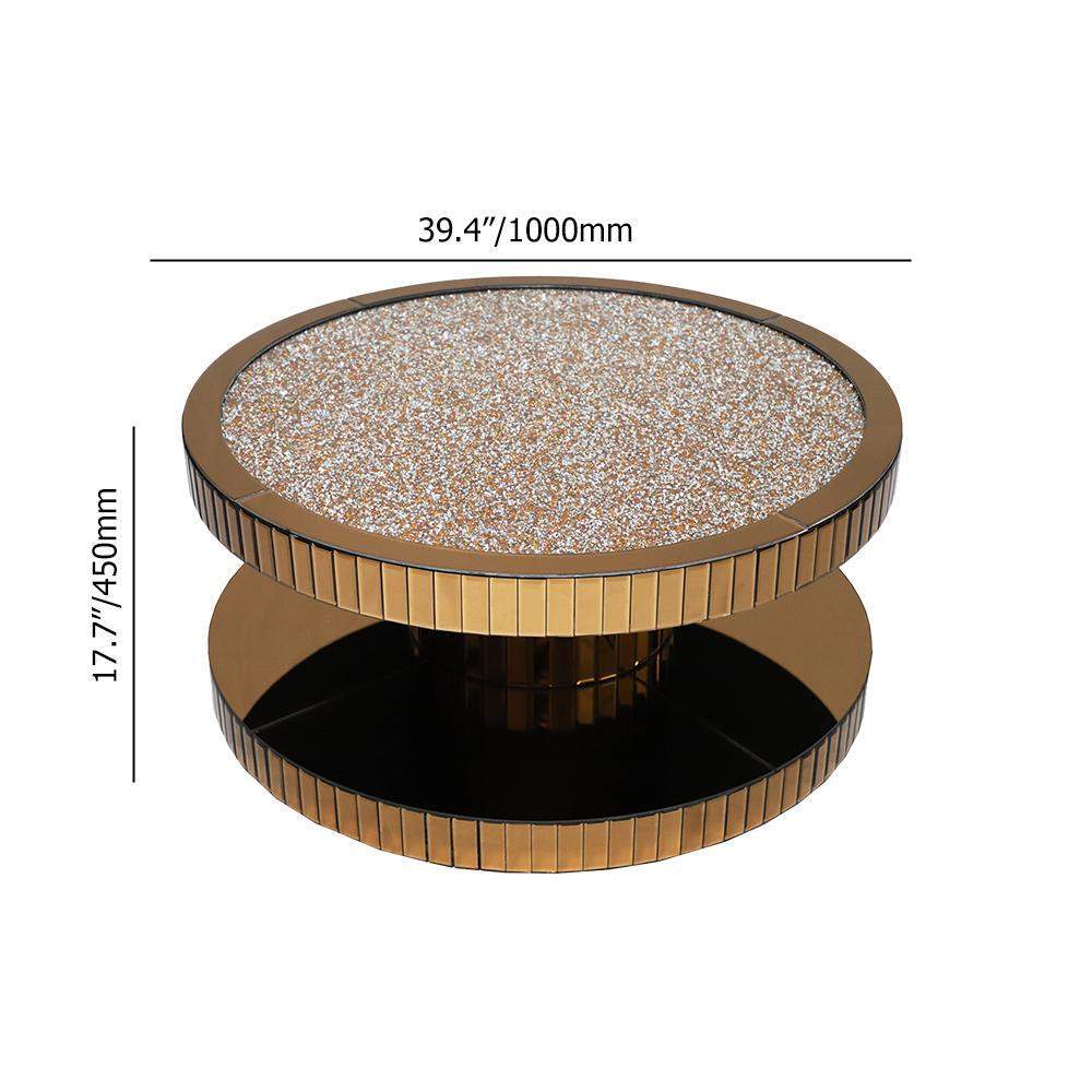 Dumbbell Gold Glass Coffee Table with Glitter Accents Cocktail Table-Coffee Tables,Furniture,Living Room Furniture