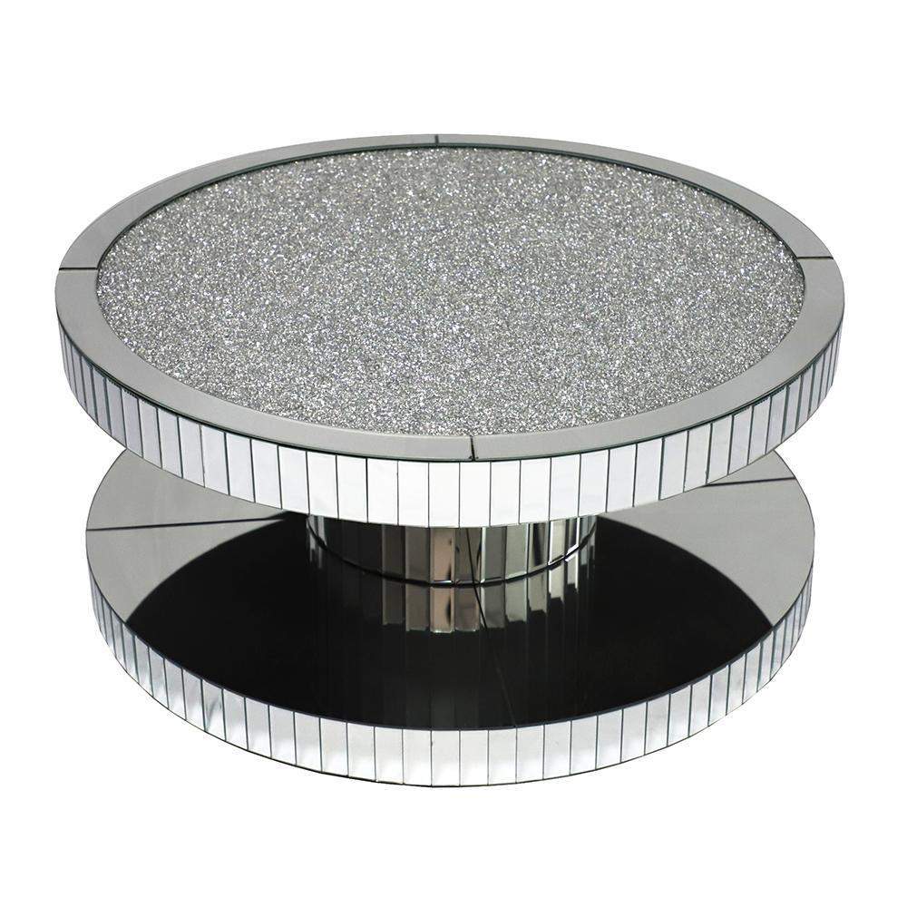 Dumbbell Gold Glass Coffee Table with Glitter Accents Cocktail Table-Coffee Tables,Furniture,Living Room Furniture