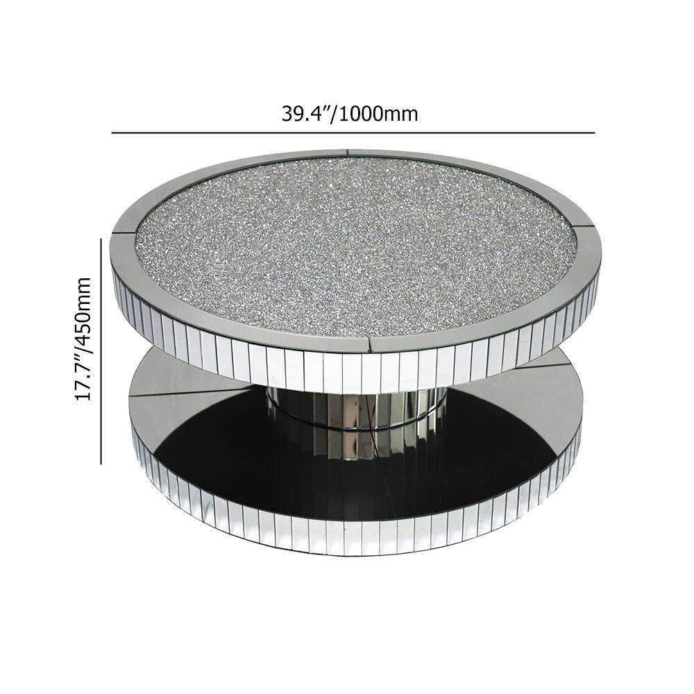 Dumbbell Gold Glass Coffee Table with Glitter Accents Cocktail Table-Coffee Tables,Furniture,Living Room Furniture