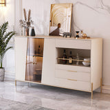 Minimalist Light Khaki Buffet Tempered Glass Doors & Shelf Sideboard Tray Wine Rack