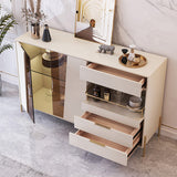 Minimalist Light Khaki Buffet Tempered Glass Doors & Shelf Sideboard Tray Wine Rack