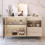 Minimalist Light Khaki Buffet Tempered Glass Doors & Shelf Sideboard Tray Wine Rack