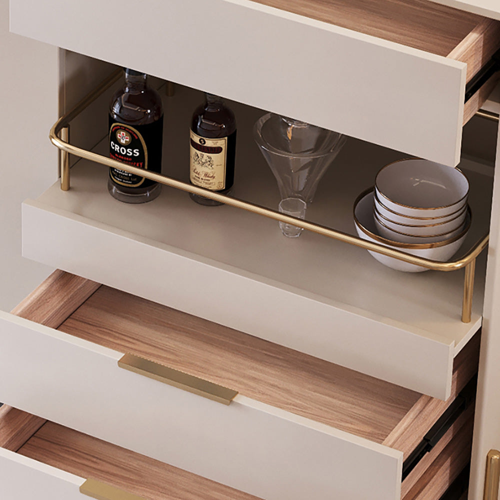 Minimalist Light Khaki Buffet Tempered Glass Doors & Shelf Sideboard Tray Wine Rack