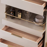 Minimalist Light Khaki Buffet Tempered Glass Doors & Shelf Sideboard Tray Wine Rack