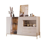 Minimalist Light Khaki Buffet Tempered Glass Doors & Shelf Sideboard Tray Wine Rack