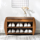 40.2" Rustic Bamboo Upholstered Entryway Flip Top Storage Shoe Rack Bench with 3 Shelves