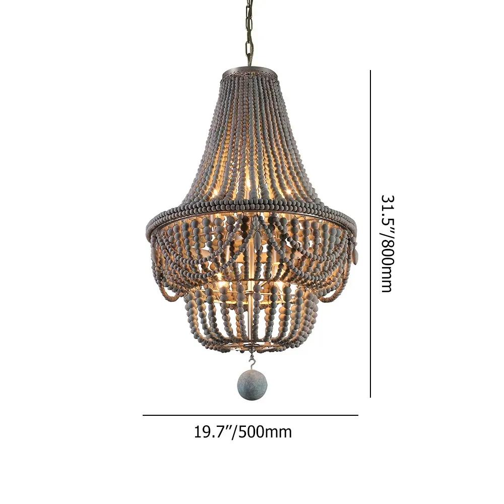 Kesarre Retro Wood Beaded Chandelier Empire Ceiling Light in Gray & Blue