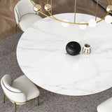 Mid Century 47" Round Dining Table White Faux Marble Tabletop for 6 Person Wooden Base