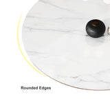 Mid Century 47" Round Dining Table White Faux Marble Tabletop for 6 Person Wooden Base