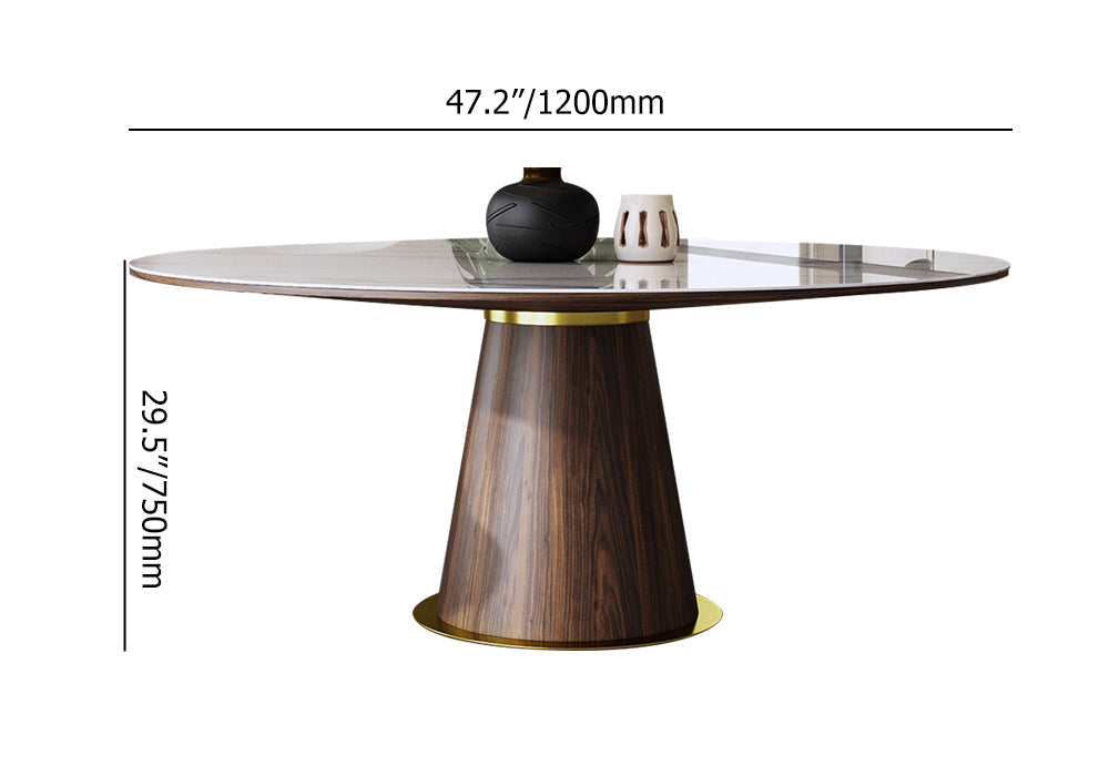 Mid Century 47" Round Dining Table White Faux Marble Tabletop for 6 Person Wooden Base