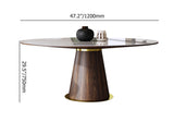 Mid Century 47" Round Dining Table White Faux Marble Tabletop for 6 Person Wooden Base