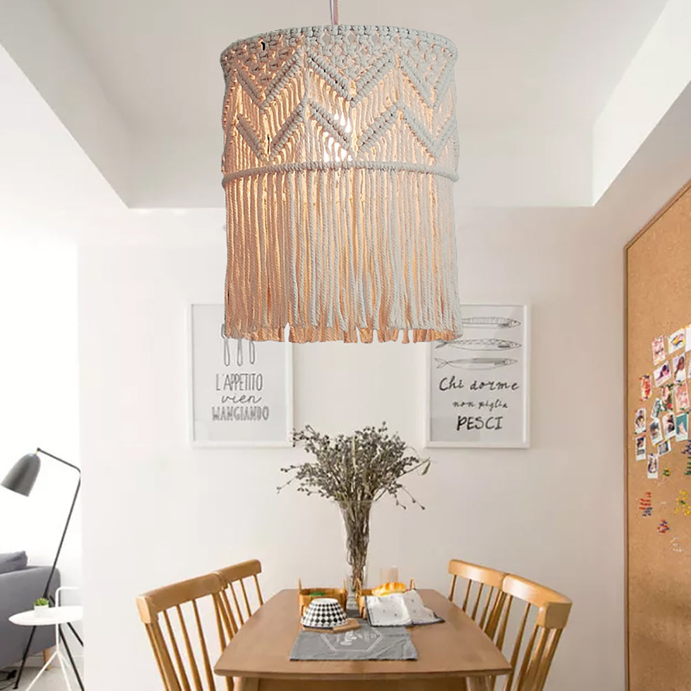 Bohemian Style 1-Light Macrame Fringed Pendant Light Hand Woven Lantern