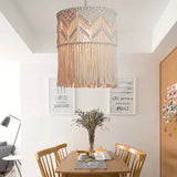 Bohemian Style 1-Light Macrame Fringed Pendant Light Hand Woven Lantern