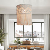 Bohemian Style 1-Light Macrame Fringed Pendant Light Hand Woven Lantern