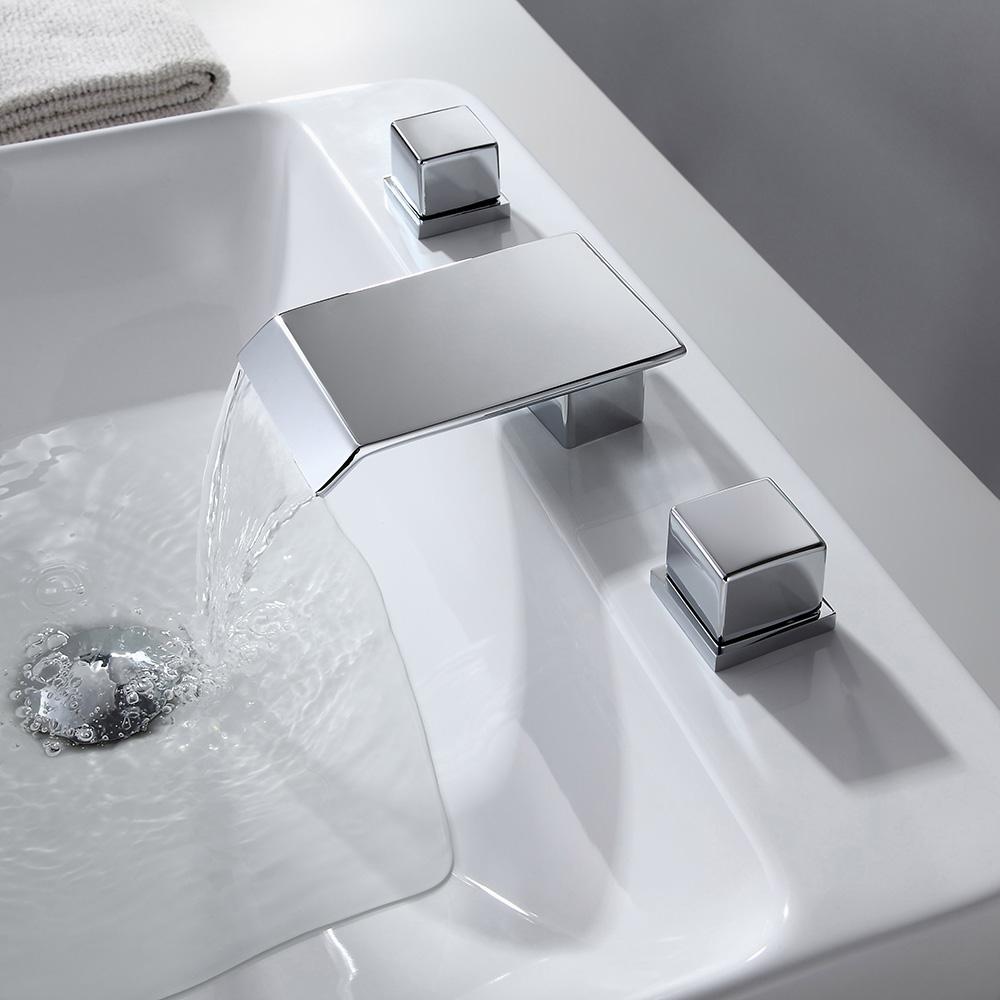 Moda Matte Black Waterfall Widespread Bathroom Sink Faucet Square Double Handle