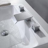 Moda Matte Black Waterfall Widespread Bathroom Sink Faucet Square Double Handle