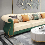 126" Beige & Green Faux Leather Sectional Sofa with Right Chaise-Furniture,Living Room Furniture,Sectionals