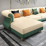 126" Beige & Green Faux Leather Sectional Sofa with Right Chaise-Furniture,Living Room Furniture,Sectionals