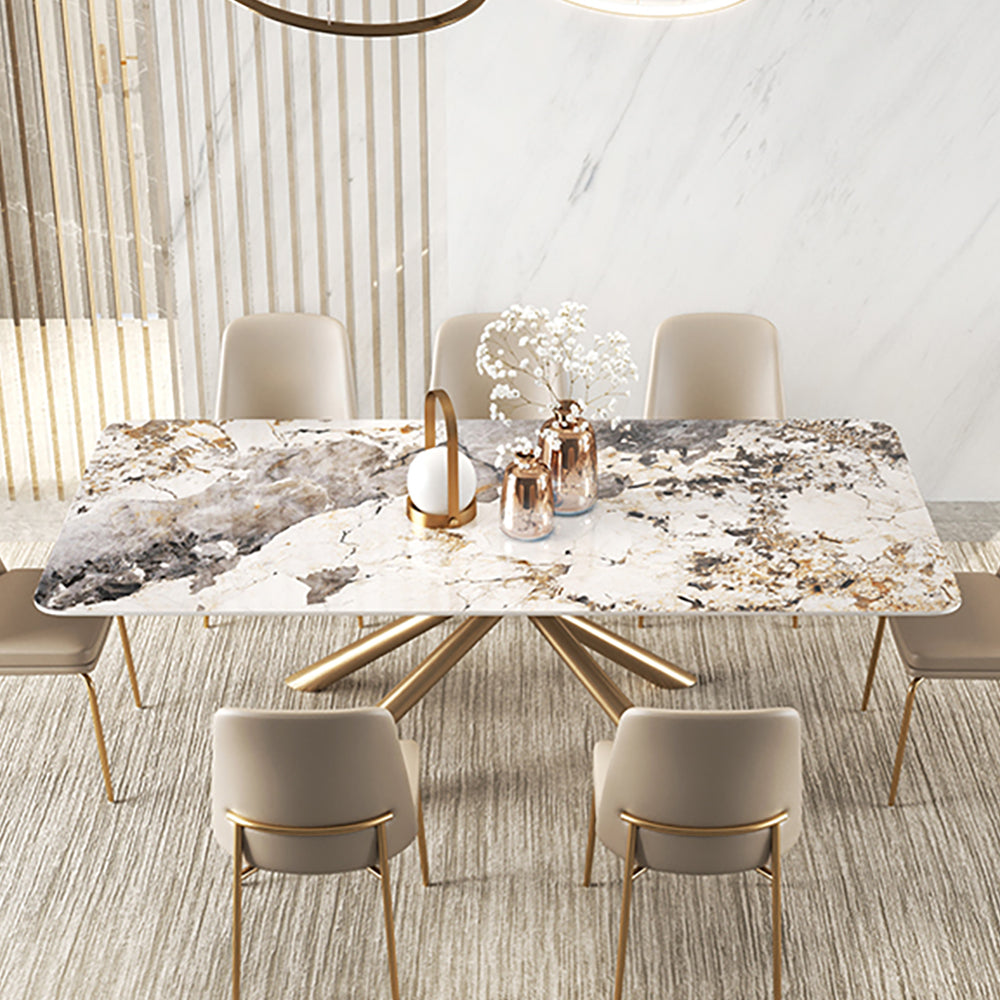 79" Modern Stone Top Rectangle Dining Table with Stainless Steel Trestle